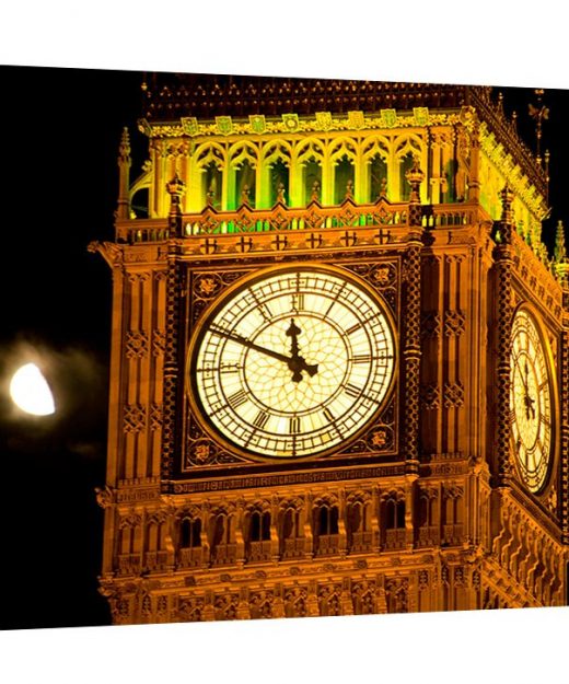 A stunning museum quality canvas gallery wrap, original photography, canvas print, Big Ben, London, England, moon, parliament, night photo