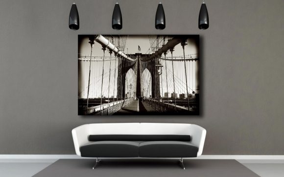 A stunning photo museum quality canvas gallery wrap of the Brooklyn Bridge in NYC.