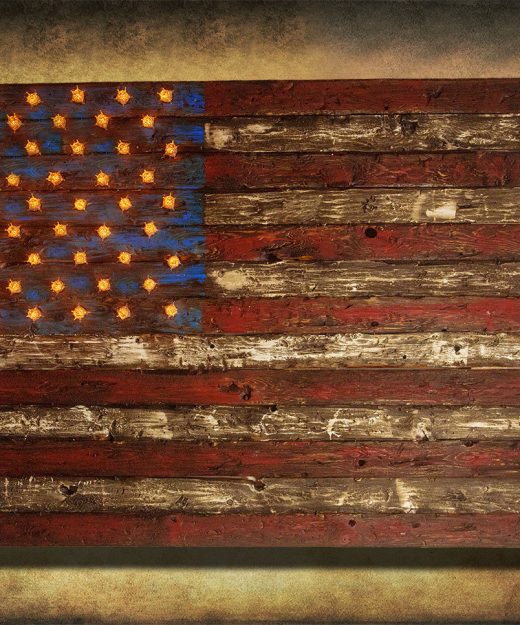 American Flag, Weathered Wood, Edison Bulb, 3D, Wooden, vintage, art, distressed, red, blue, white patriotic, wall art, USA, home decor