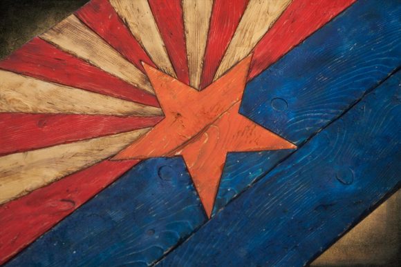 Arizona Flag, Handmade, distressed painted Wood, vintage, art, distressed, weathered, AZ, Arizona flag art, home decor, Wall art, blue