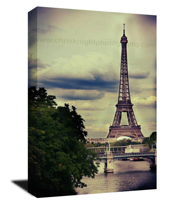 Canvas Gallery wrap, water color, vintage, Paris decor, Paris France, eiffel Tower, Europe, sepia, Travel photograph, antique, green, brown