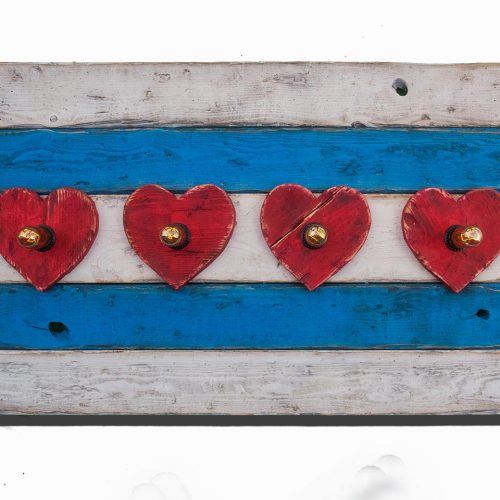 Chicago Flag One of a kind Weathered Wood, Antique Edison light bulbs, Wedding, hearts,recycled, reclaimed, wooden, rustic, Love