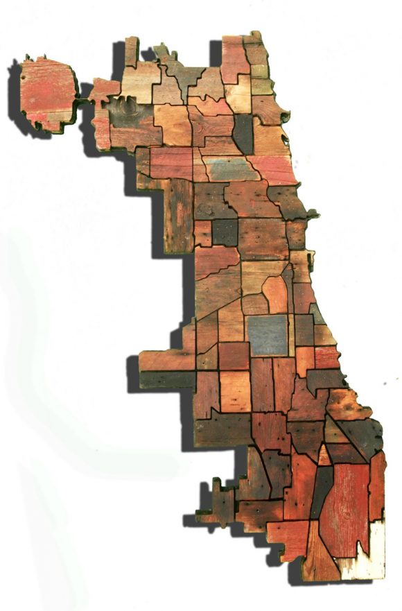 Chicago neighborhood Map from Reclaimed Barn Wood, recycled, reclaimed woo map, vintage, rustic fine art one of a kind piece.