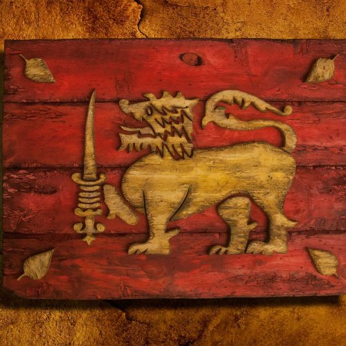 Flag of Sri Lanka, Limited Edition, Weathered Wood One of a kind , Wooden, vintage, art, distressed, weathered, recycled, Lion, red, yellow