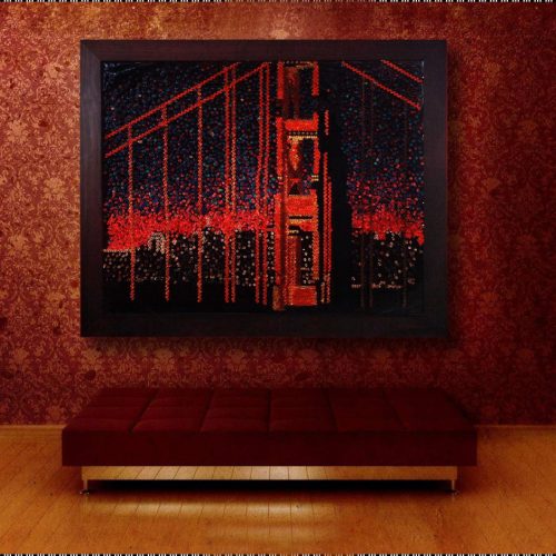 Golden Gate Bridge Giant Lite Brite, orange, red, sculpture, wall art, San Francisco, California