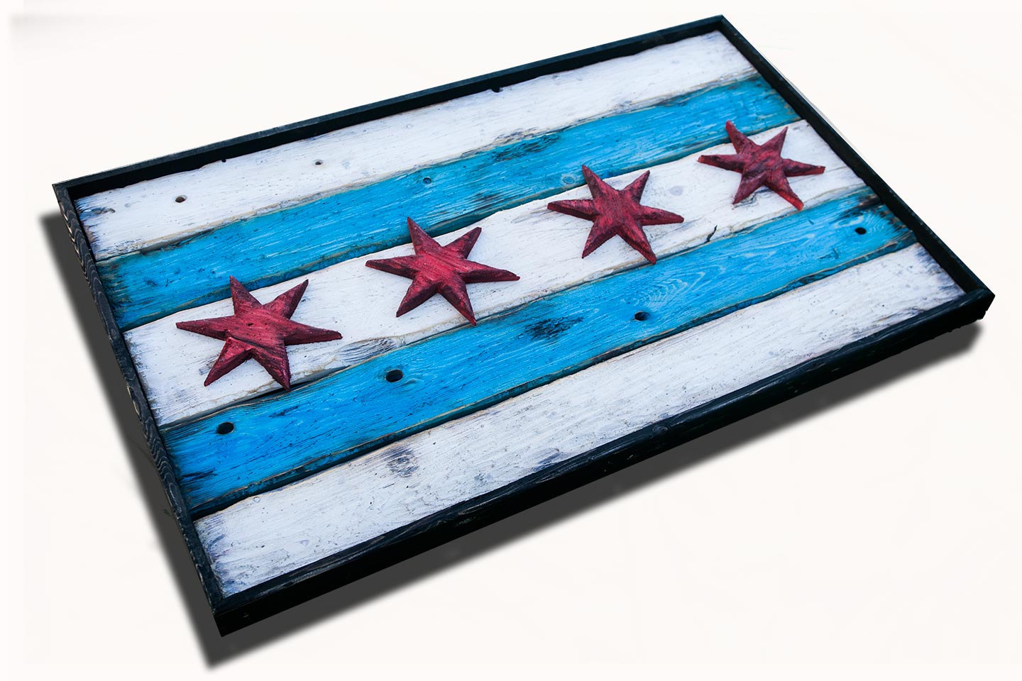 recycled Chicago flag art art weathered Distressed Wooden Chicago Flag vintage distressed Handmade home decor recycled Wall art