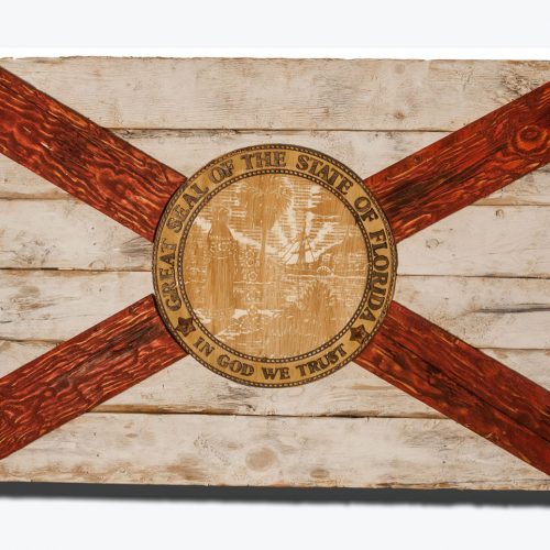 Handmade, Distressed Wooden Florida Flag, vintage, art, distressed, weathered, recycled, home decor, Wall art, recycled, white, red, Miami