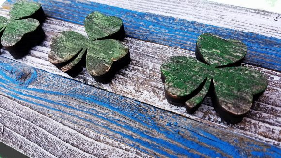 Handmade, reclaimed Wooden Chicago Flag with Irish Clovers, vintage, distressed, weathered, recycled, Chicago flag, home decor, Wall art,
