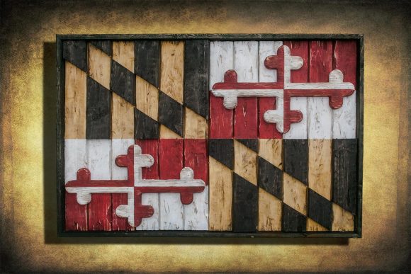 Maryland Flag, Limited Edition, Weathered Wood One of a kind , Wooden, vintage, art, distressed, weathered, recycled, Baltimore, red, yellow