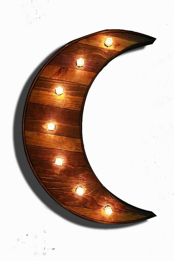 Reclaimed barn wood marquee Moon w/ Lights, Shabby Chic, Salvaged Barn Wood Letter, Night light, Nursery, restaurant, home decor