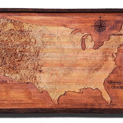 United States of America Topographical Map from a varity of wood sources,  USA, State map, vintage, rustic fine art one of a kind piece.
