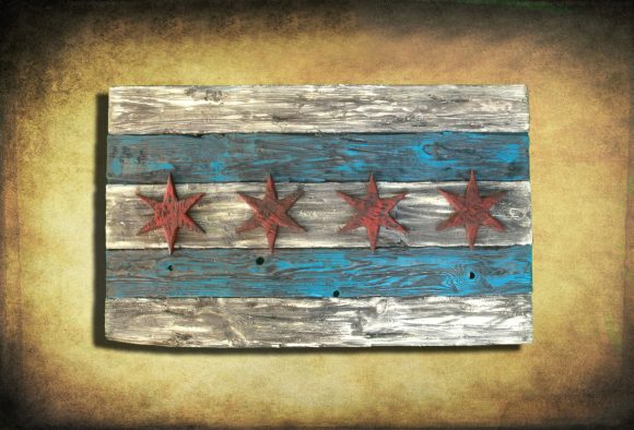 Weathered Wood One of a kind Chicago Flag,  vintage, art, distressed, weathered, recycled, Chicago flag art
