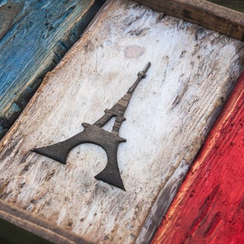 Weathered Wood One of a kind French flag, Wooden, vintage, art, distressed, weathered, recycled, Europe art flag art. France, Red White Blue