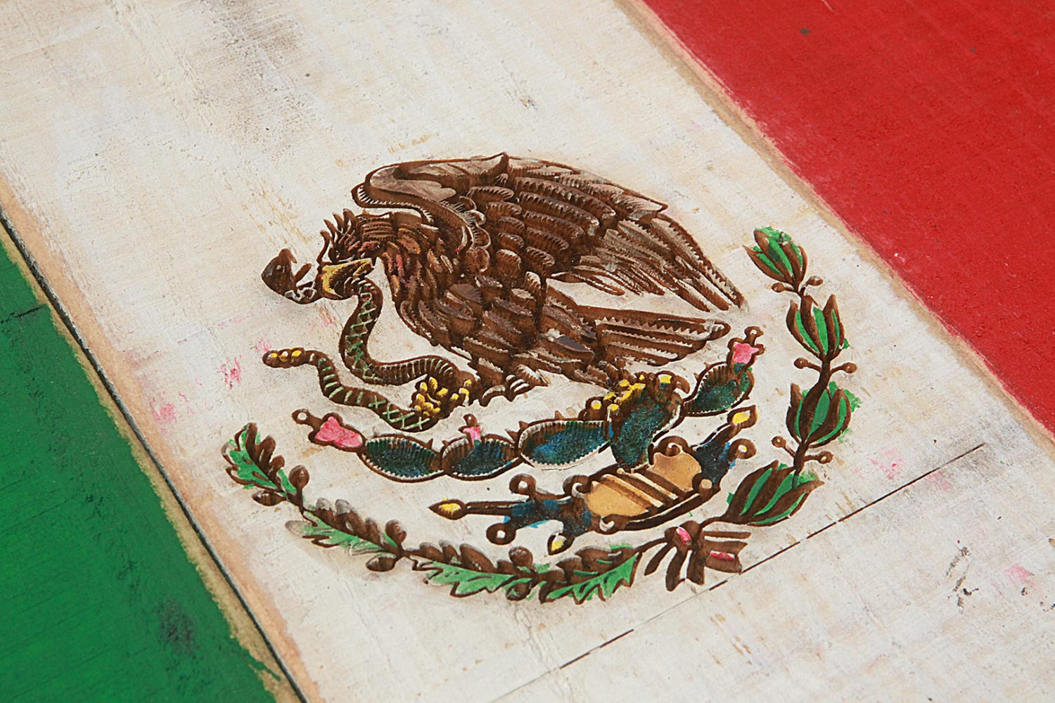 Weathered Wood One of a kind Mexico flag, Wooden, vintage 