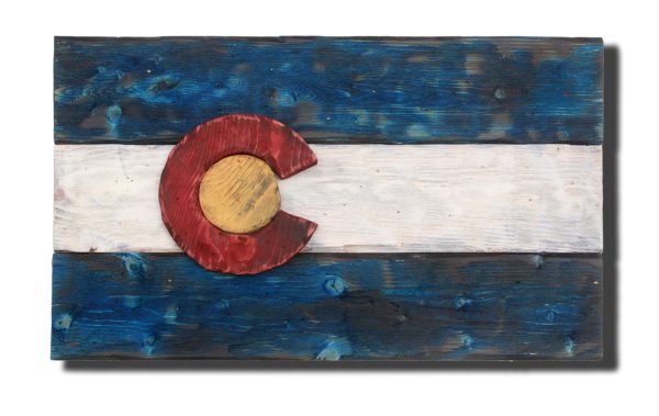 3D Colorado flag, Distressed Wood, Wooden, vintage, art, Denver Flag, weathered, recycled, Colorado flag art, red blue, home decor, wall art