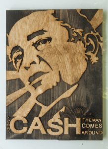 3D sculptured wall hanging wooden art.  Johnny Cash, Country, wood, rustic, sepia, vintage, rock-a-billy, sculpture, home decor, brown