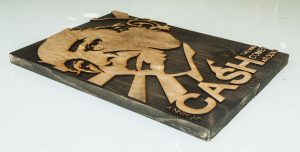 3D sculptured wall hanging wooden art.  Johnny Cash, Country, wood, rustic, sepia, vintage, rock-a-billy, sculpture, home decor, brown