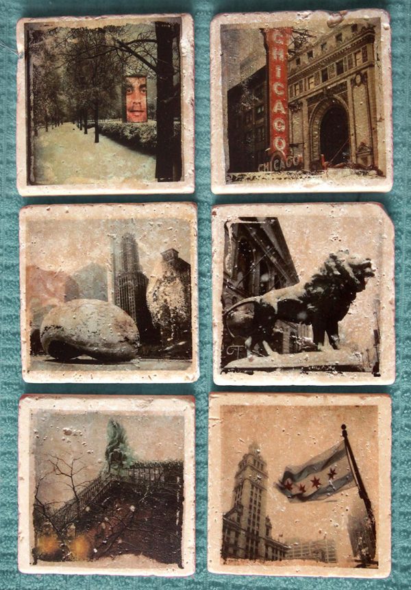 A stunning set of six stone Coasters or wall art, Chicago, Art Institute, Wrigley building, Chicago theater, Millennium park, Chicago print