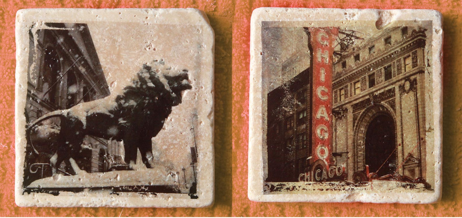 A stunning set of six stone Coasters or wall art, Chicago, Art Institute, Wrigley building, Chicago theater, Millennium park, Chicago print