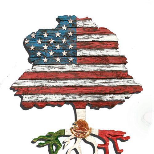 American flag tree with root flag of Mexico or country of your choice, USA, Heritage, Patriotic, United States, white blue, Latino, Mexican