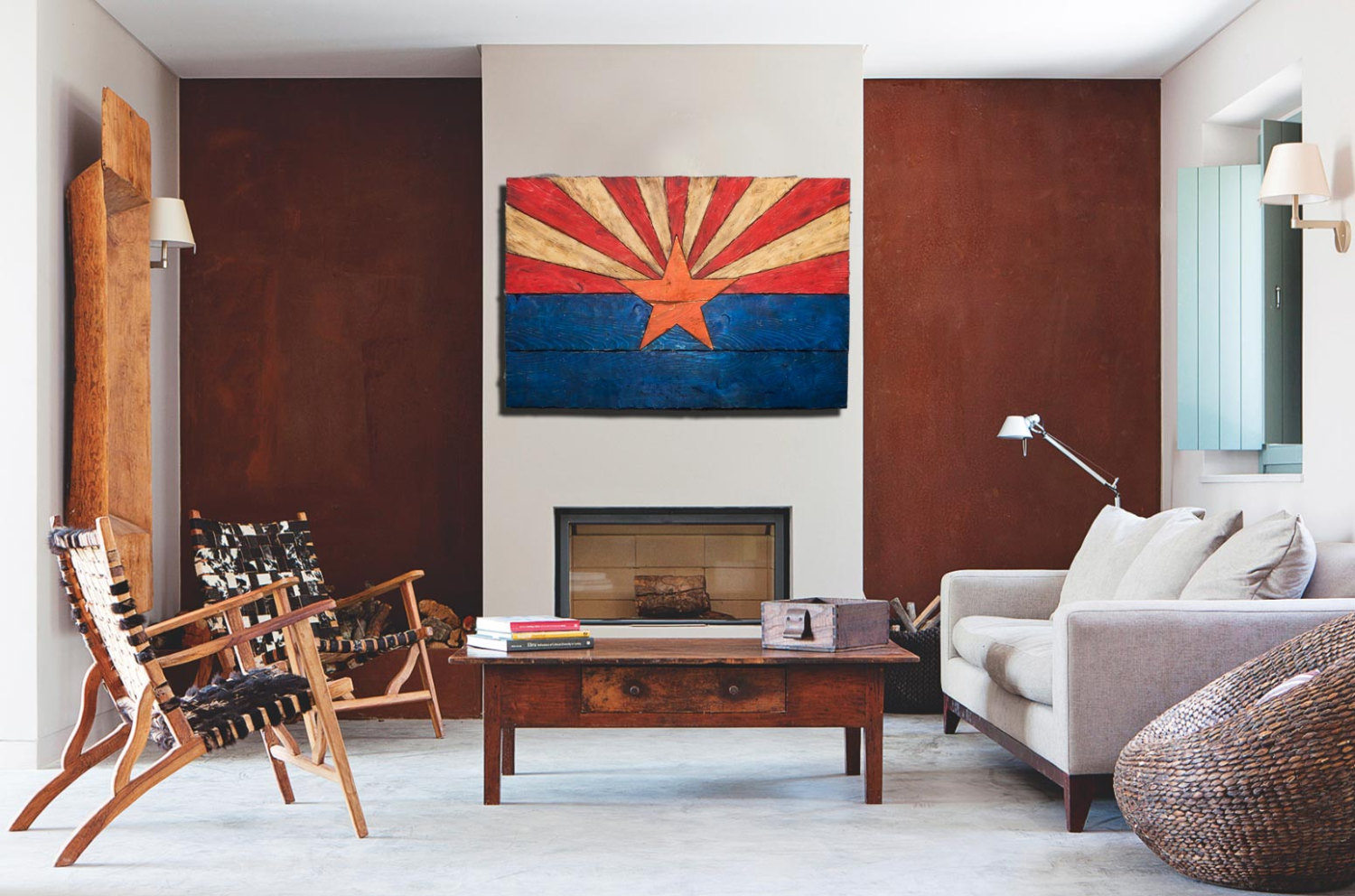 Arizona Flag, Handmade, distressed painted Wood, vintage, art, distressed, weathered, AZ, Arizona flag art, home decor, Wall art, blue
