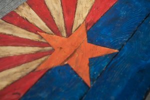 Arizona Flag, Handmade, distressed painted Wood, vintage, art, distressed, weathered, AZ, Arizona flag art, home decor, Wall art, blue