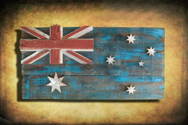 Australian Flag Weathered  reclaimed Barn Wood flag  limited Edition, vintage, distressed, weathered, recycled, Australia, blue, red, Sydney