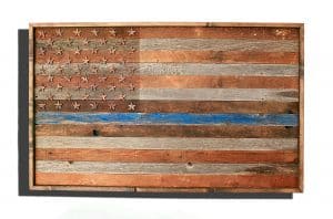 Barnwood Thin Blue Line American Flag, 100 year old Wood, One of a kind, 3D, Wooden, vintage, art, distressed,  police, wall art, USA,