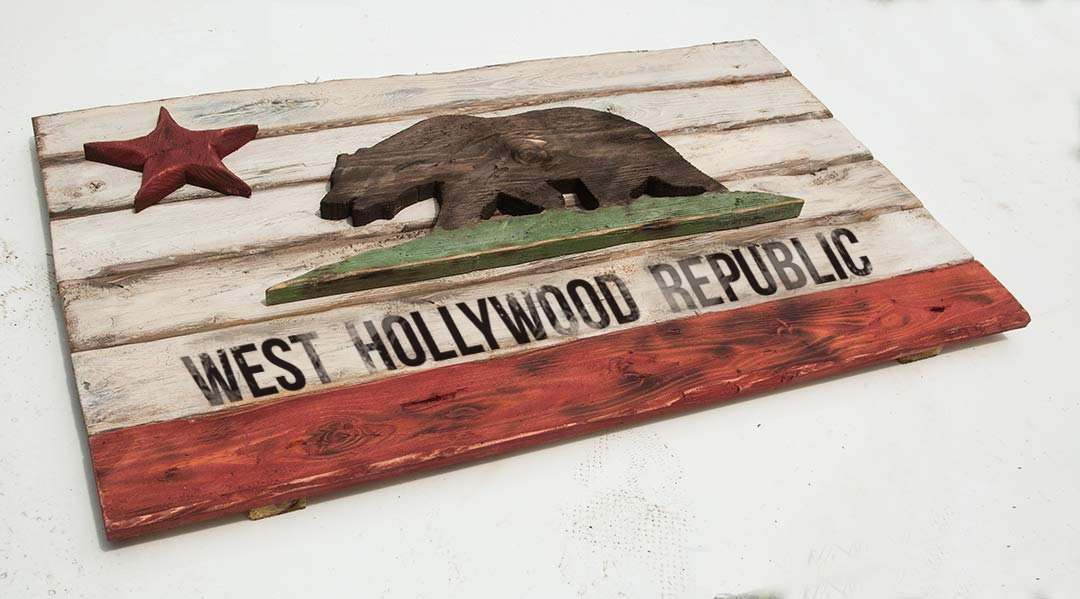 California Republic personalized flag, Wooden, vintage, art, distressed, weathered, recycled, California flag art. wedding, red, white