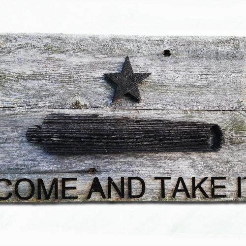 Canon Flag, Come and Take It 3D flag. Weathered Wood One of a kind ,vintage, art, distressed, weathered, recycled, gun, Texas