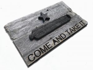 Canon Flag, Come and Take It 3D flag. Weathered Wood One of a kind ,vintage, art, distressed, weathered, recycled, gun, Texas