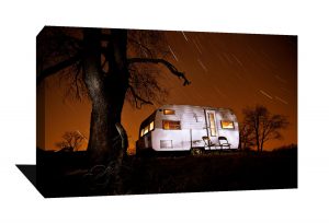 Canvas Gallery Wrap, Night time photography, Stars, long exposure, orange, camper, vintage, Canvas print, light painting, home decor