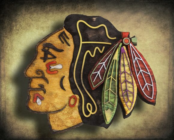 Chicago Blackhawks Handmade distressed wood sign, vintage, art, weathered, recycled, Hockey, home decor, Wall art, Man Cave, Blue, Red