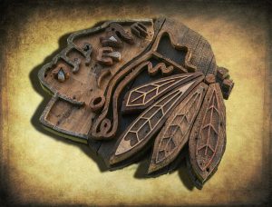 Chicago Blackhawks Handmade reclaimed barn wood wall art, vintage, weathered, recycled, Hockey, home decor, Wall art, Man Cave, Blue, Red
