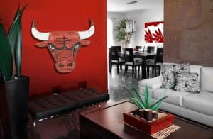 Chicago Bulls Handmade distressed wood sign, vintage, art, weathered, recycled, home decor, Wall art, Man Cave, Black, Red