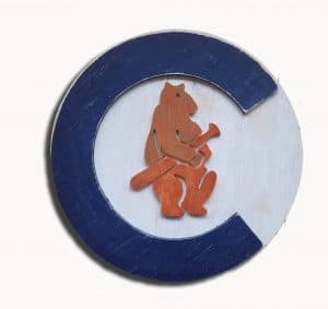 Chicago Cubs 1908 logo Handmade distressed wood sign, vintage, art, weathered, recycled, Baseball, home decor, Wall art, Man Cave, Blue, Red