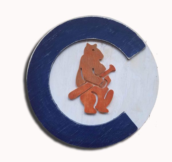 Chicago Cubs 1908 logo Handmade distressed wood sign, vintage, art, weathered, recycled, Baseball, home decor, Wall art, Man Cave, Blue, Red