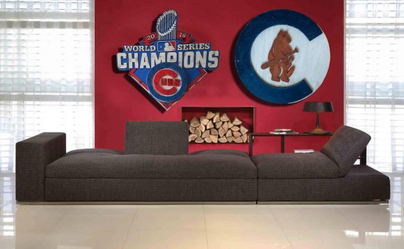 Chicago Cubs 1908 logo Handmade distressed wood sign, vintage, art, weathered, recycled, Baseball, home decor, Wall art, Man Cave, Blue, Red
