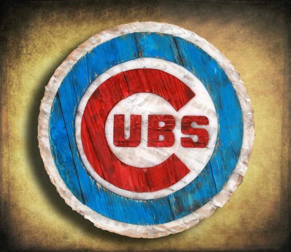 Chicago Cubs Handmade distressed wood sign, vintage, art, weathered, recycled, Baseball, home decor, Wall art, Man Cave, Blue, Red