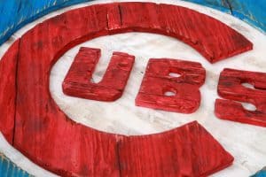 Chicago Cubs Handmade distressed wood sign, vintage, art, weathered, recycled, Baseball, home decor, Wall art, Man Cave, Blue, Red