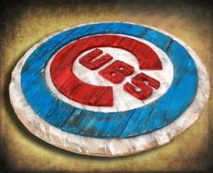Chicago Cubs Handmade distressed wood sign, vintage, art, weathered, recycled, Baseball, home decor, Wall art, Man Cave, Blue, Red