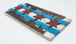 Chicago Flag Distressed Weathered Wood One of a kind with skyline Blue, red, Illinois,recycled, reclaimed, wooden, rustic