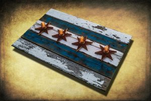 Chicago Flag One of a kind Barn Wood, Antique Edison light bulbs, Blue, red, Illinois,recycled, reclaimed, wooden, rustic