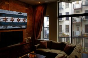 Chicago Flag One of a kind Barn Wood, Antique Edison light bulbs, Blue, red, Illinois,recycled, reclaimed, wooden, rustic