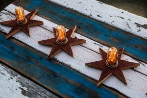 Chicago Flag One of a kind Barn Wood, Antique Edison light bulbs, Blue, red, Illinois,recycled, reclaimed, wooden, rustic