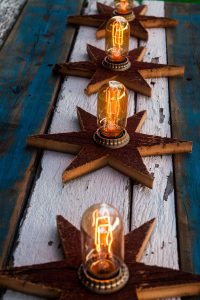 Chicago Flag One of a kind Barn Wood, Antique Edison light bulbs, Blue, red, Illinois,recycled, reclaimed, wooden, rustic