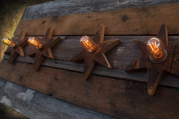 Chicago Flag One of a kind Barn Wood, Antique Edison light bulbs, yellow, brown, Illinois,recycled, reclaimed, wooden, rustic