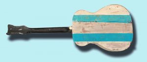 Chicago Flag One of a kind hand painted on old guitar, vintage, art, distressed, weathered, recycled, Chicago flag art