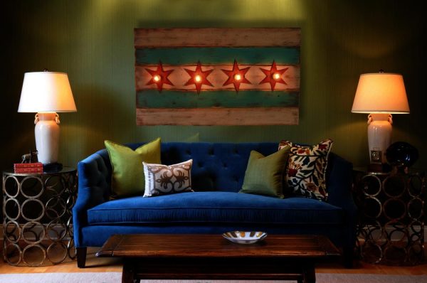 Chicago Flag One of a kind Weathered Wood, Antique Edison light bulbs, Blue, red, Illinois,recycled, reclaimed, wooden, rustic