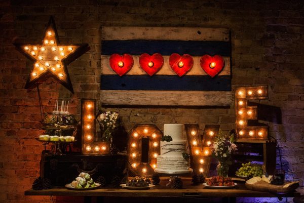 Chicago Flag One of a kind Weathered Wood, Antique Edison light bulbs, Wedding, hearts,recycled, reclaimed, wooden, rustic, Love